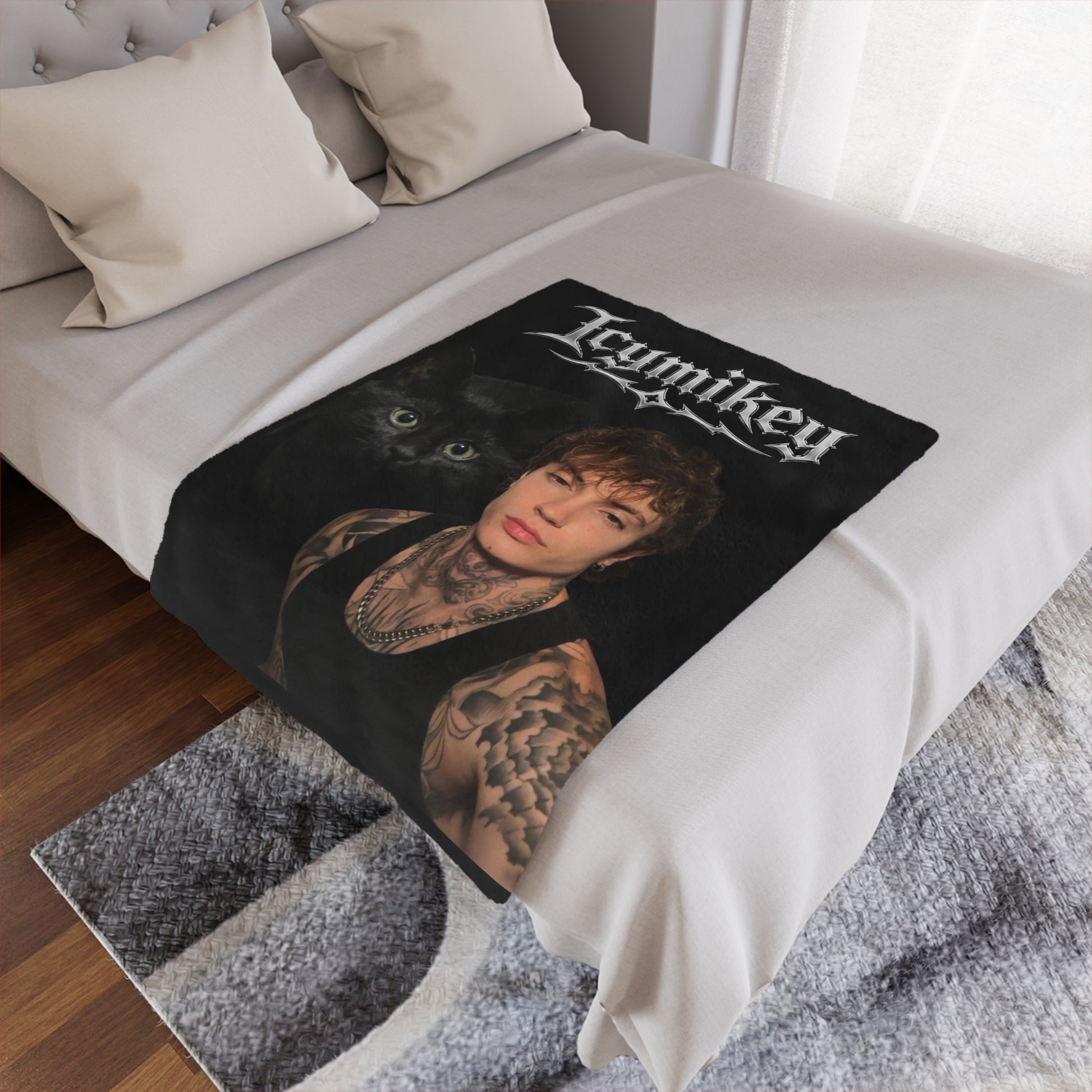 "BOO & MIKEY" Minky Blanket — Gothic Portrait Cat Design