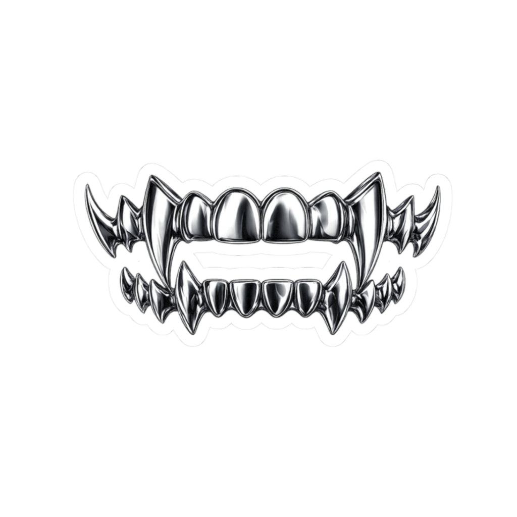 Vampire Fangs Kiss-Cut Sticker — Chrome Gothic Tooth Sticker for Laptops, Skateboards & Halloween
