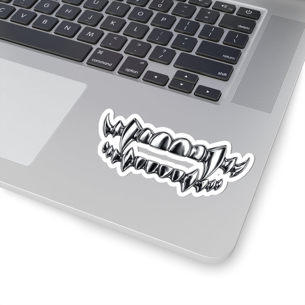 Vampire Fangs Kiss-Cut Sticker — Chrome Gothic Tooth Sticker for Laptops, Skateboards & Halloween