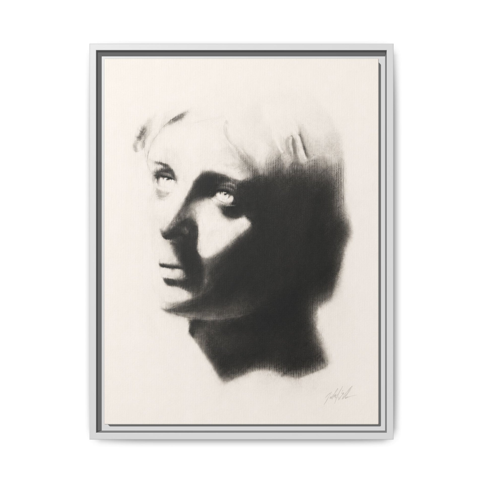 "SHADOW" Framed Matte Canvas Art — Monochrome Portrait Silhouette