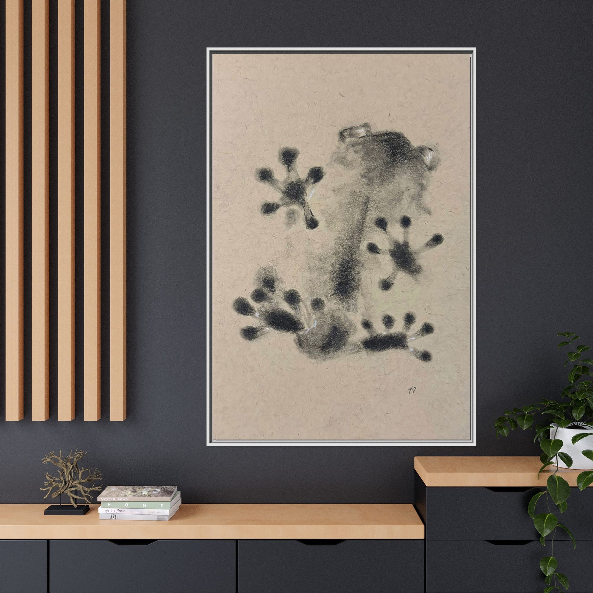 "ICY" FROG Framed Abstract Frog Ink Art — Matte Canvas Wall Print