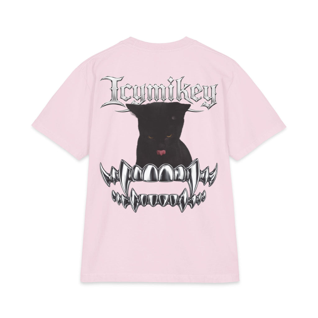 IcyMikey "BOO" Graphic Tee — Black Cat & Metallic Fang Back Print