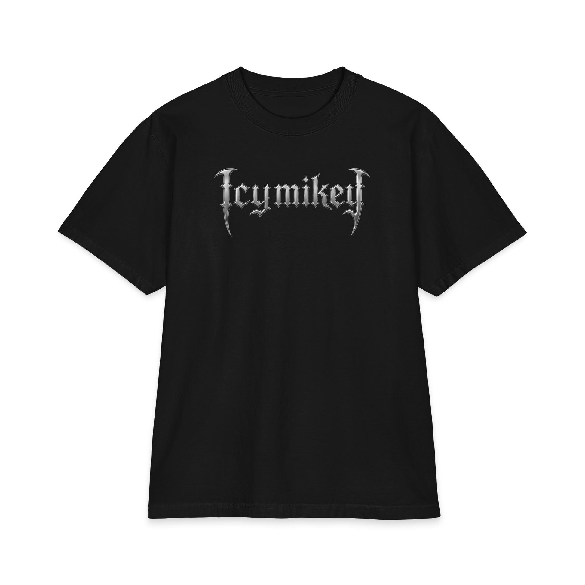 IcyMikey "BOO" Graphic Tee — Black Cat & Metallic Fang Back Print