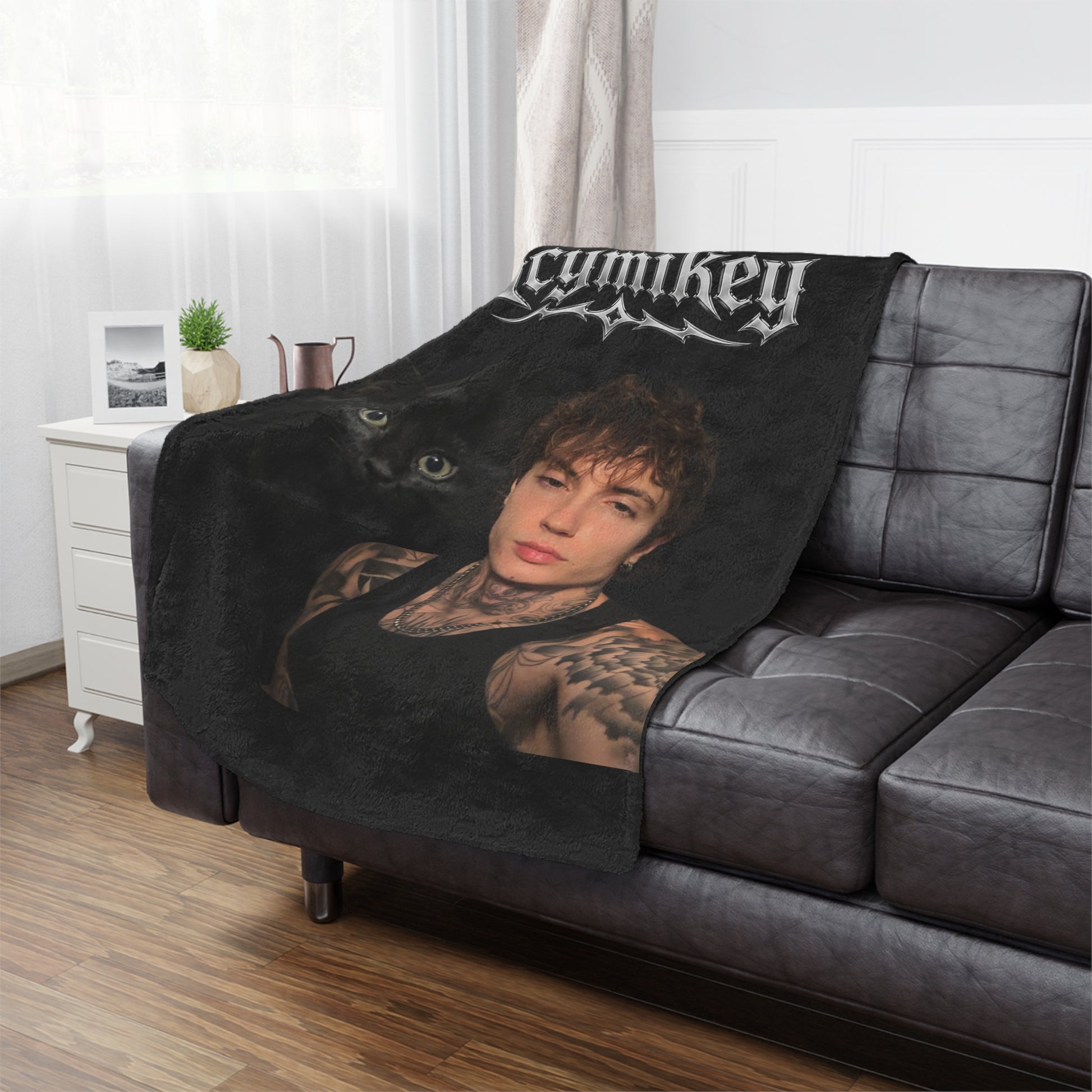 "BOO & MIKEY" Minky Blanket — Gothic Portrait Cat Design