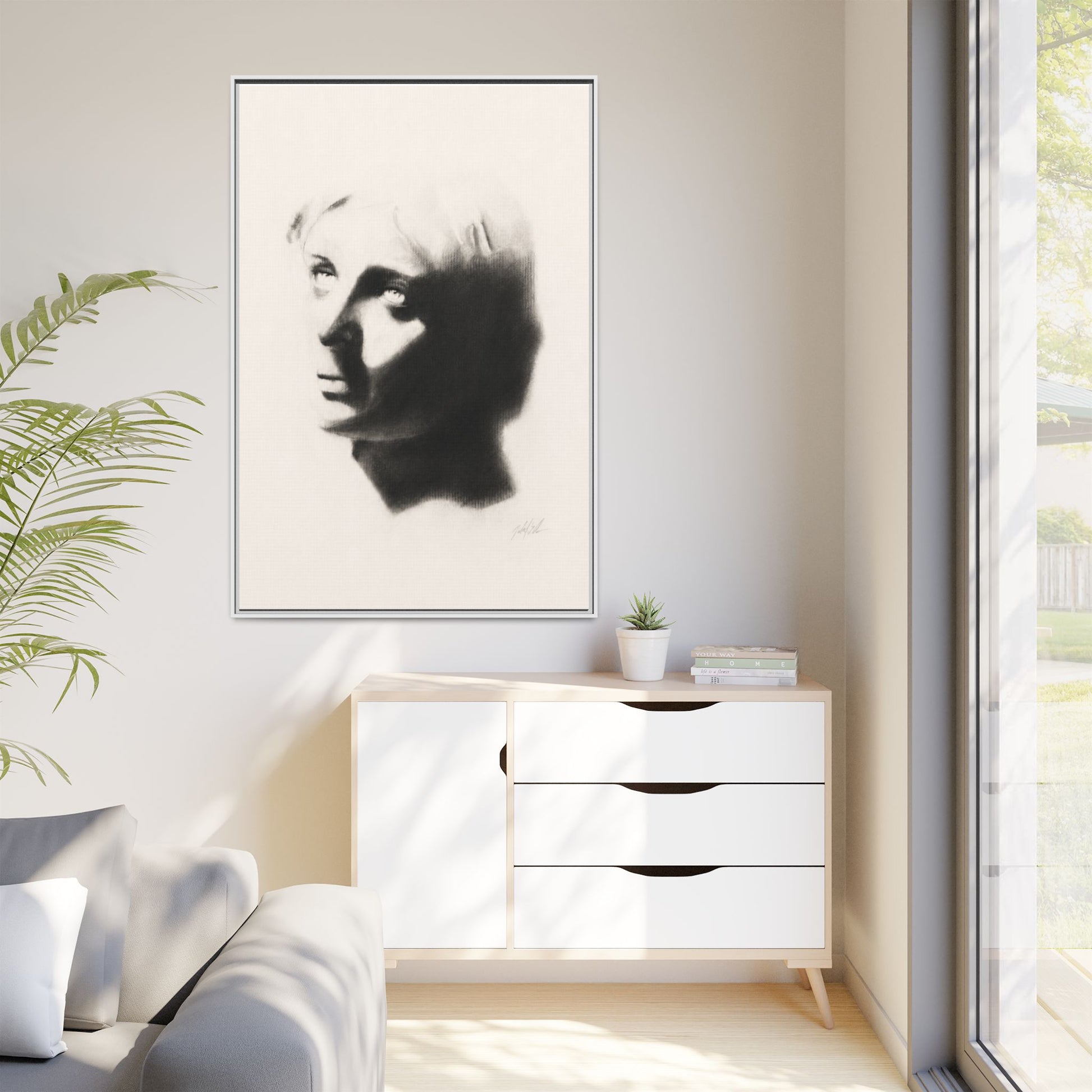 "SHADOW" Framed Matte Canvas Art — Monochrome Portrait Silhouette
