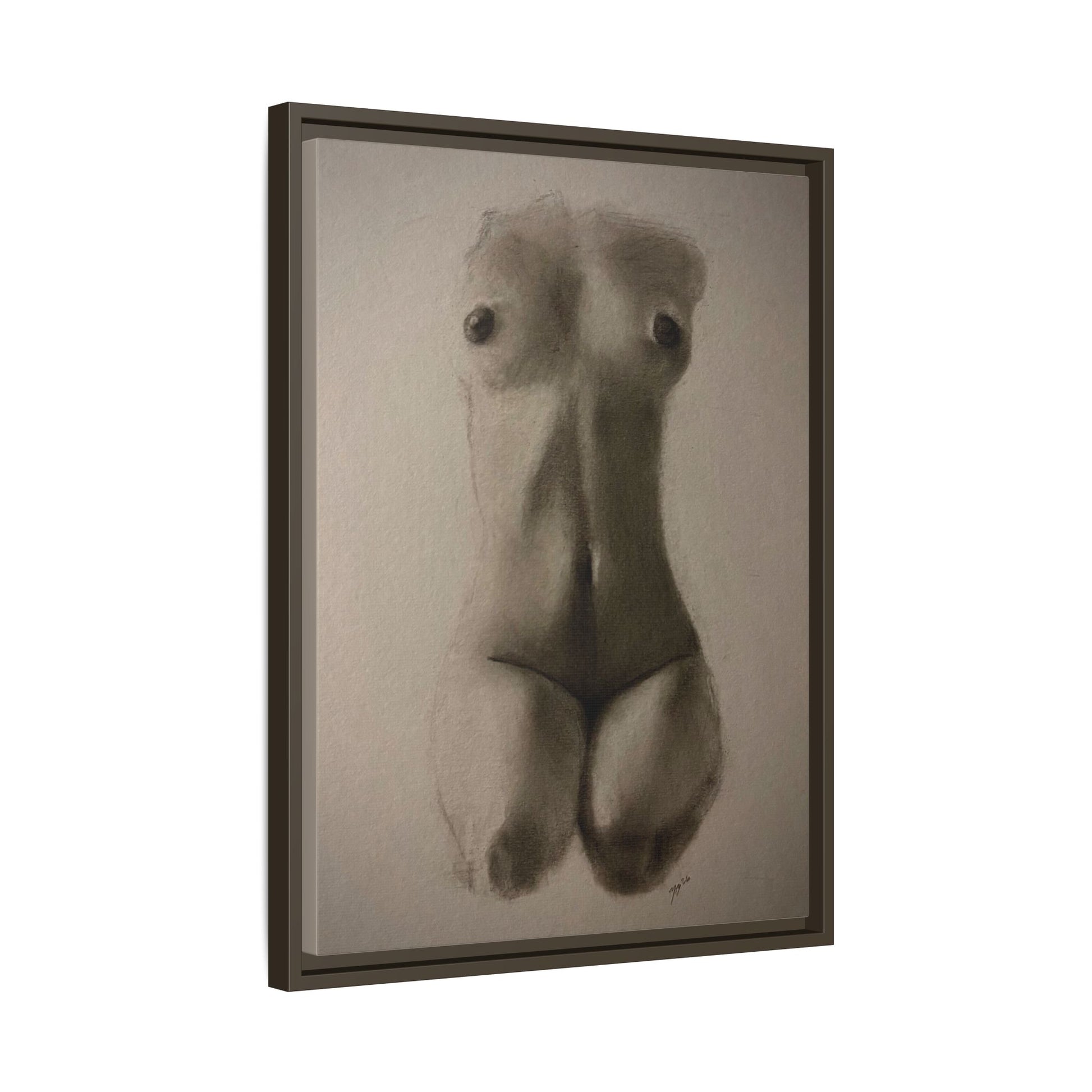 "SUNDOWN" Framed Matte Canvas – Charcoal Nude Torso Art Print