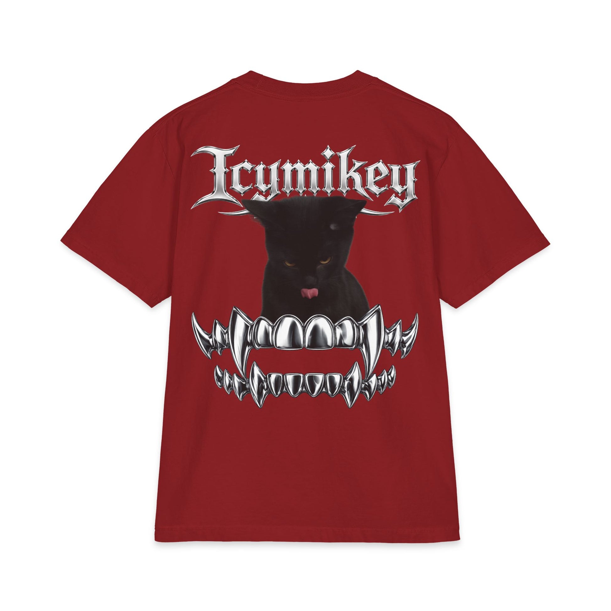IcyMikey "BOO" Graphic Tee — Black Cat & Metallic Fang Back Print