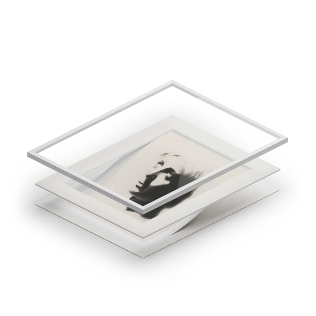 "SHADOW" Fine Art Print with White Passepartout — Minimalist Portrait Charcoal Reproduction