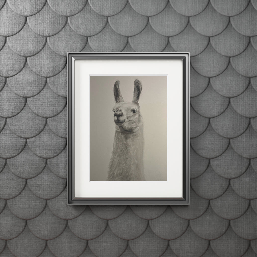 Llama Fine Art Print with Passepartout — Minimalist Neutral Wall Art