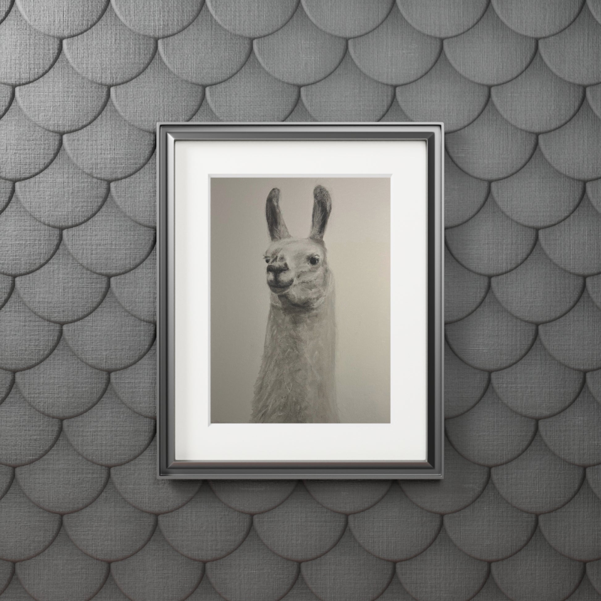 Llama Fine Art Print with Passepartout — Minimalist Neutral Wall Art
