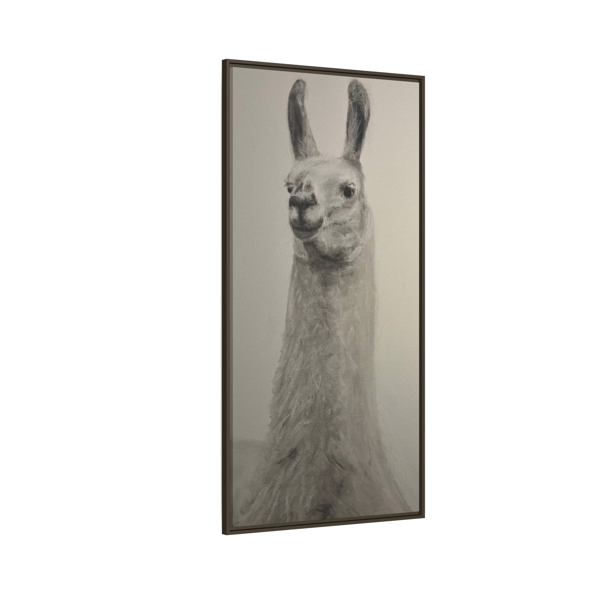 Framed Llama Portrait Canvas — Neutral Monochrome Animal Wall Art
