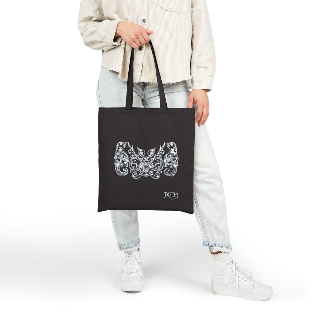 "ICY" Canvas Tote Bag — Ornate Silver Bat Design