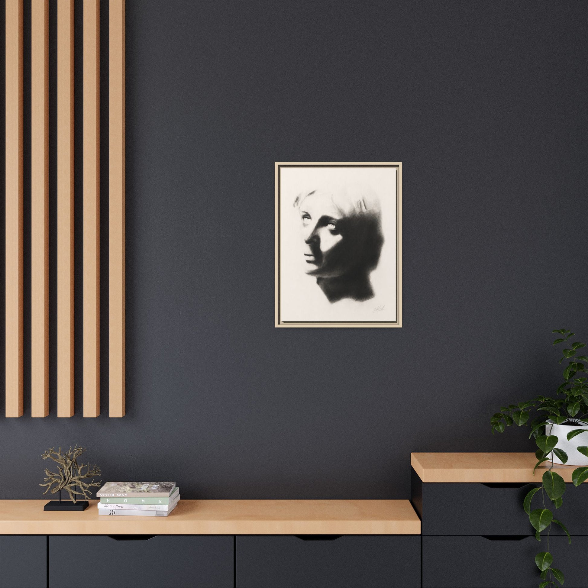 "SHADOW" Framed Matte Canvas Art — Monochrome Portrait Silhouette