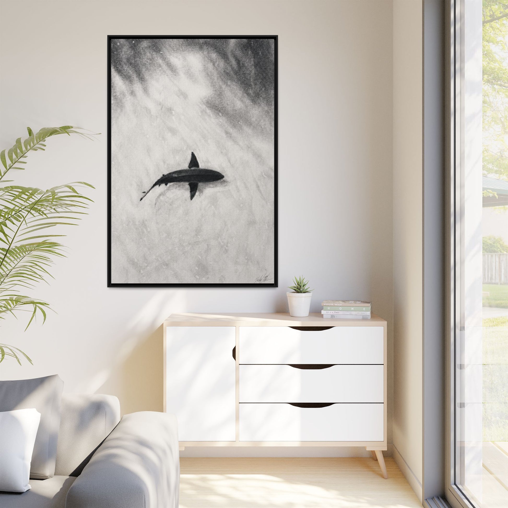 “SHARK!” Matte Canvas, Framed (Multi-color)
