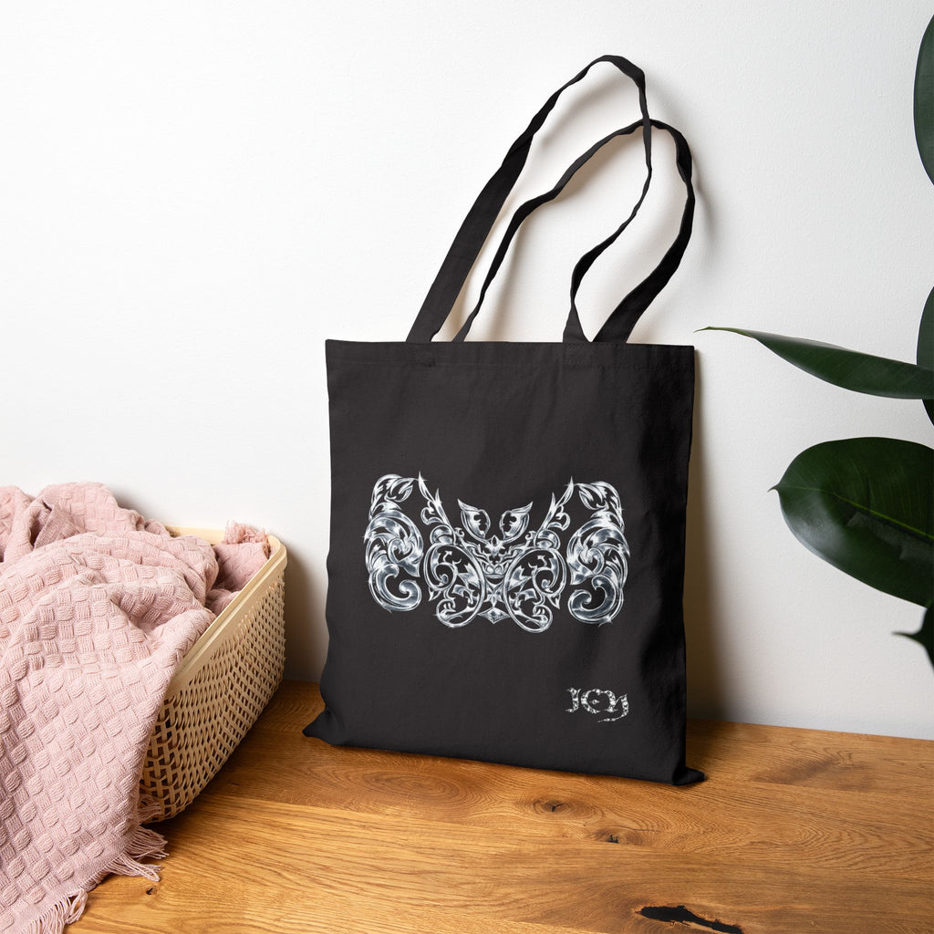 "ICY" Canvas Tote Bag — Ornate Silver Bat Design