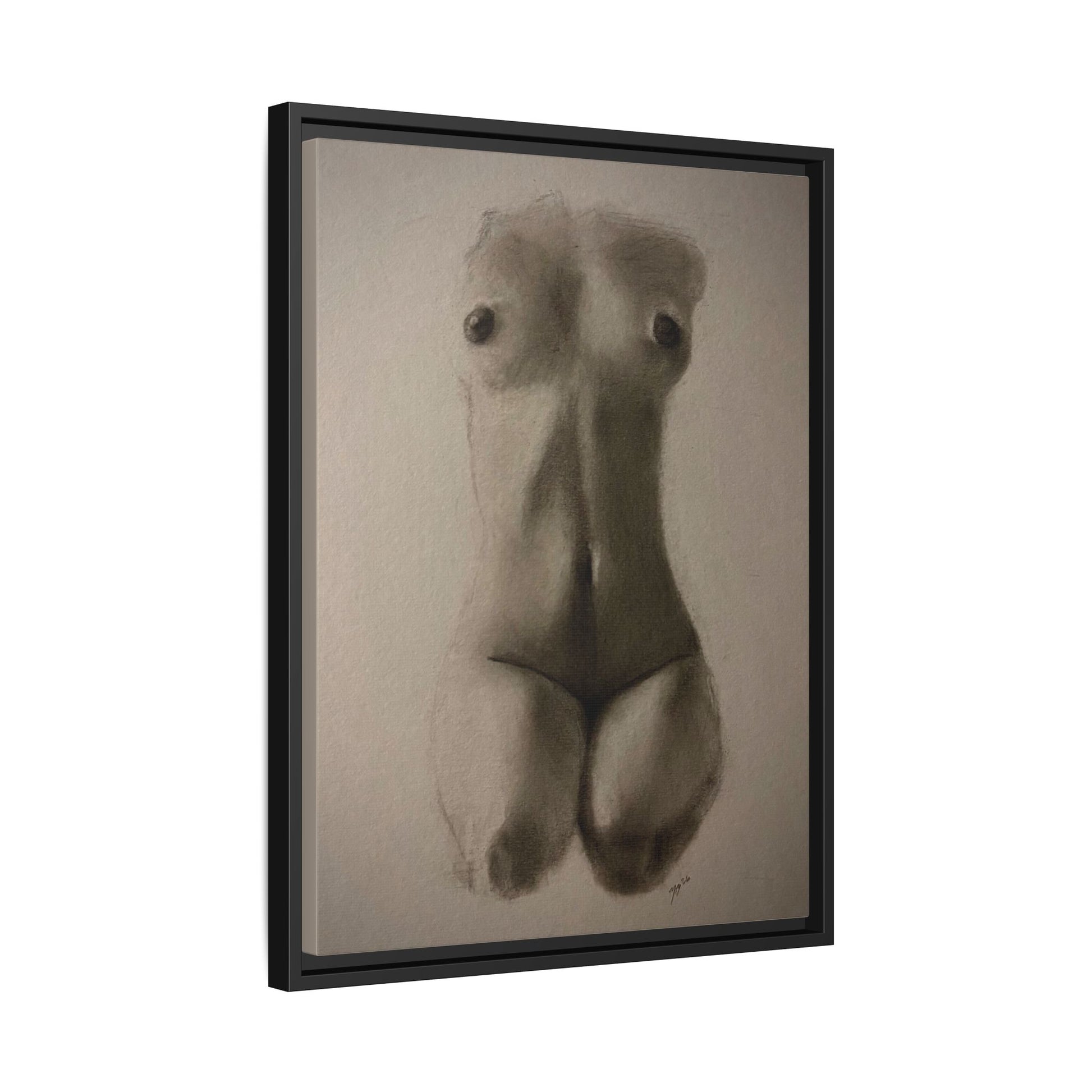 "SUNDOWN" Framed Matte Canvas – Charcoal Nude Torso Art Print