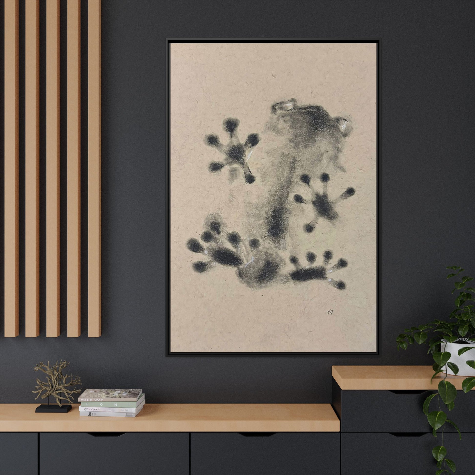 "ICY" FROG Framed Abstract Frog Ink Art — Matte Canvas Wall Print