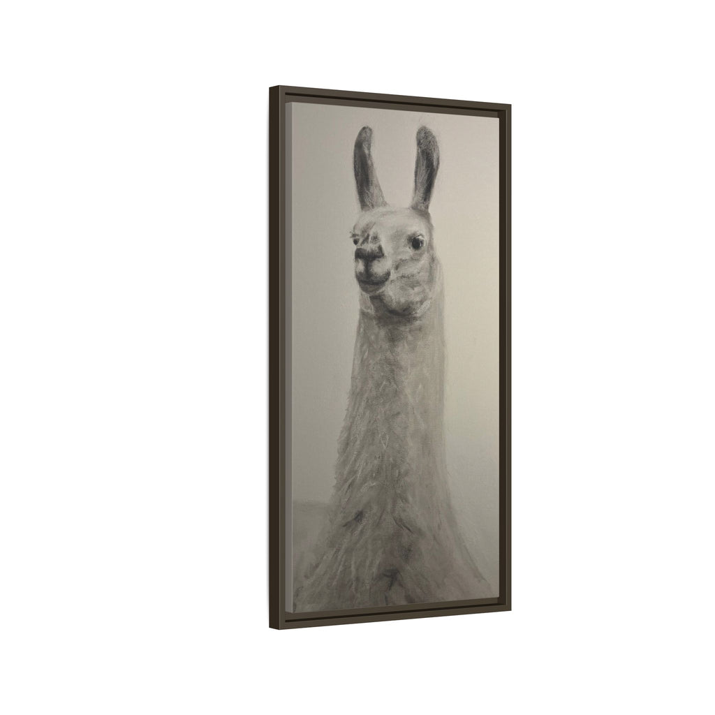 Framed Llama Portrait Canvas — Neutral Monochrome Animal Wall Art
