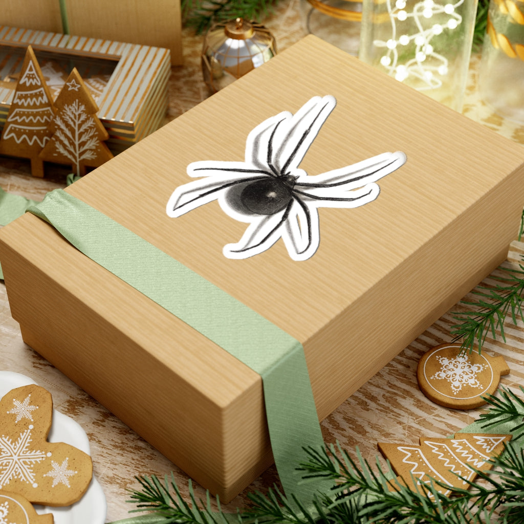 Black Widow Spider Kiss-Cut Sticker — Realistic Arachnid Laptop Decal