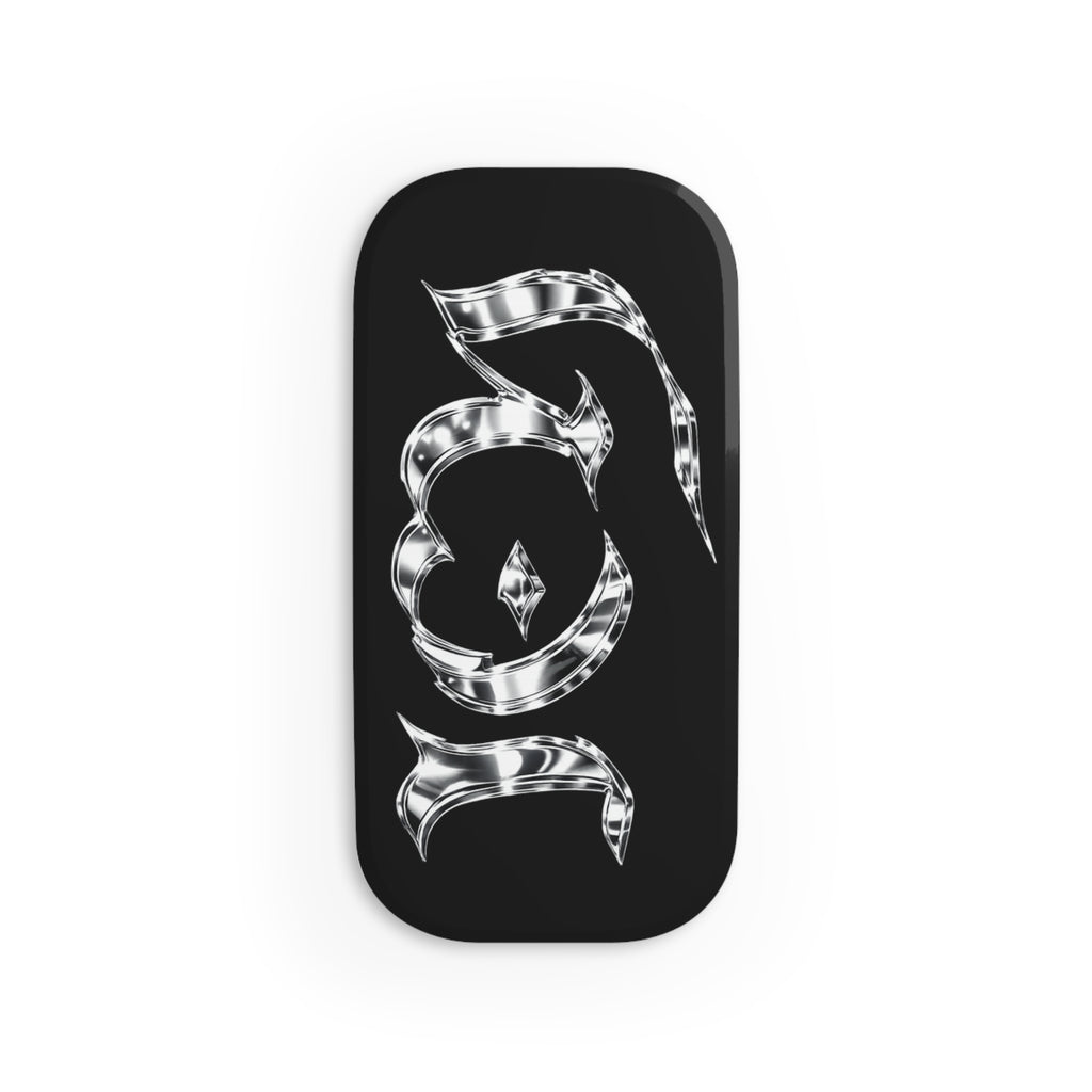 "ICY" Chrome Gothic Phone Grip — Black Click-On Phone Stand