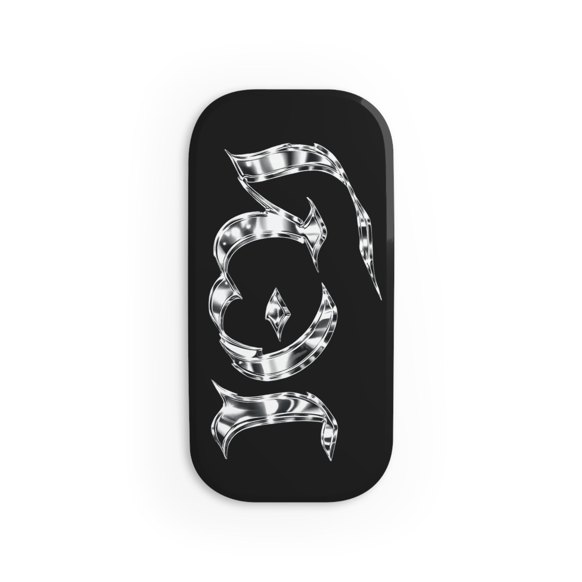 "ICY" Chrome Gothic Phone Grip — Black Click-On Phone Stand