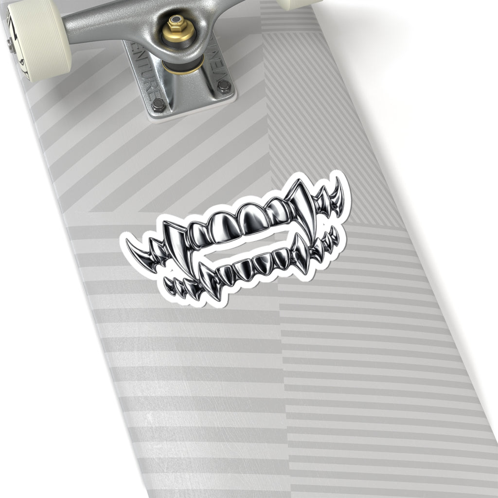 Vampire Fangs Kiss-Cut Sticker — Chrome Gothic Tooth Sticker for Laptops, Skateboards & Halloween
