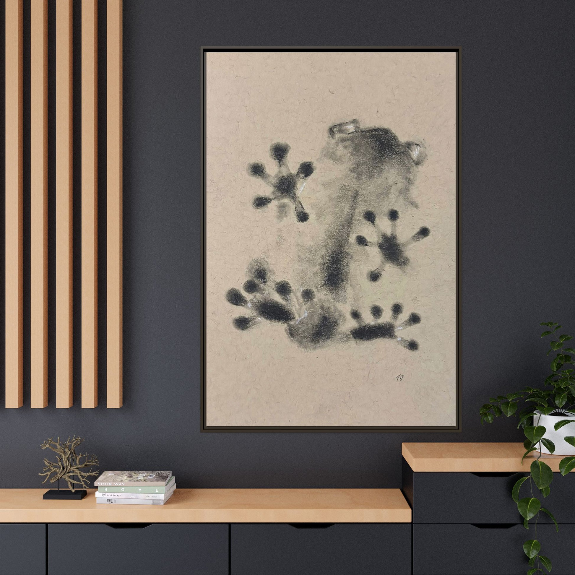 "ICY" FROG Framed Abstract Frog Ink Art — Matte Canvas Wall Print