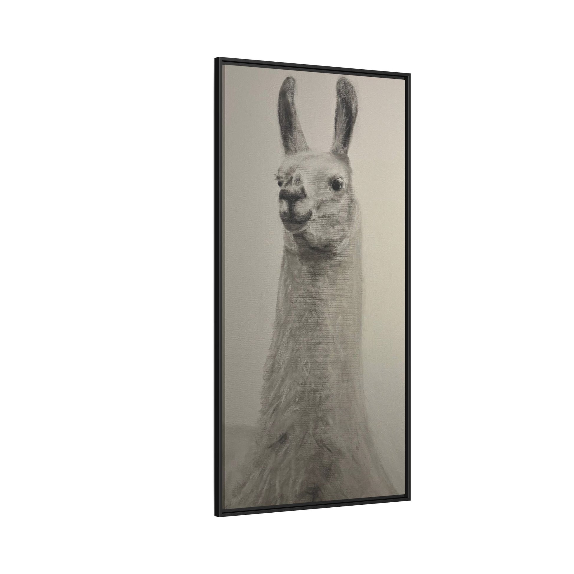Framed Llama Portrait Canvas — Neutral Monochrome Animal Wall Art