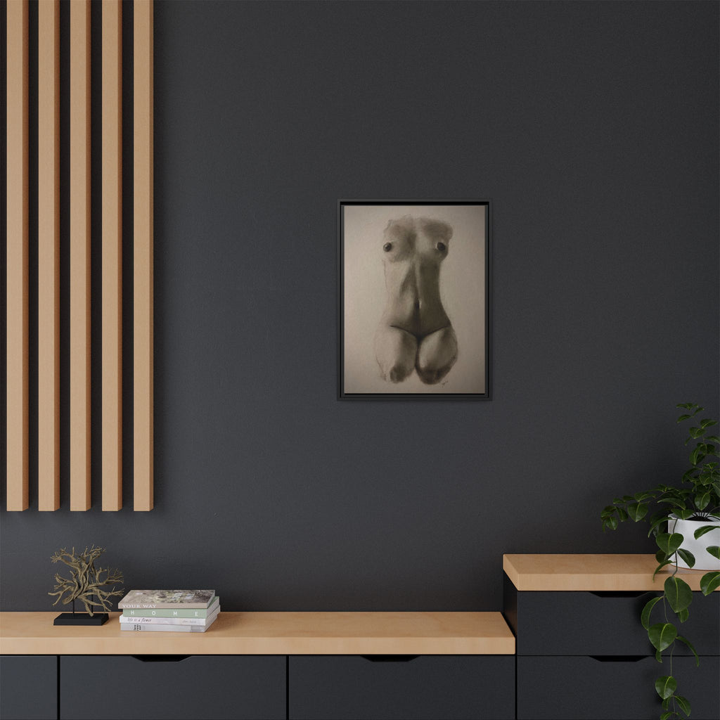 "SUNDOWN" Framed Matte Canvas – Charcoal Nude Torso Art Print