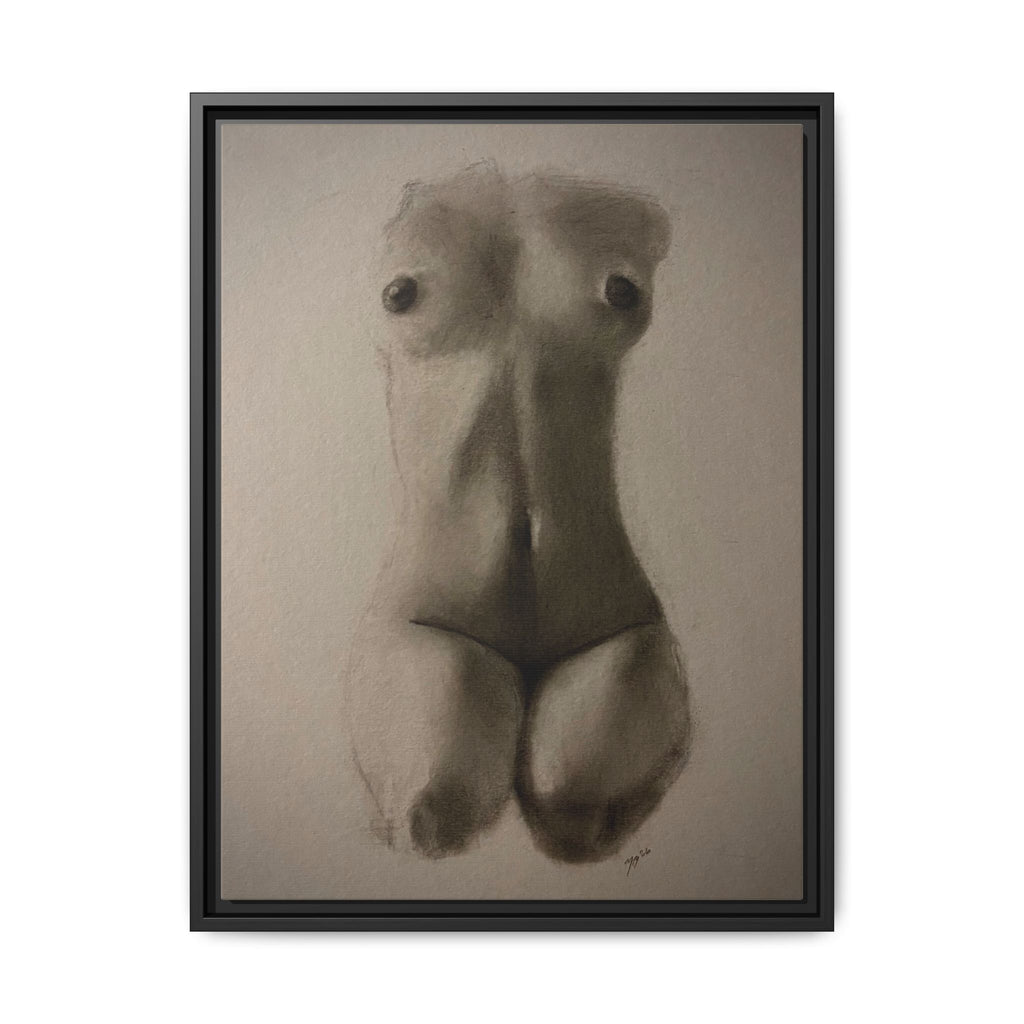 "SUNDOWN" Framed Matte Canvas – Charcoal Nude Torso Art Print