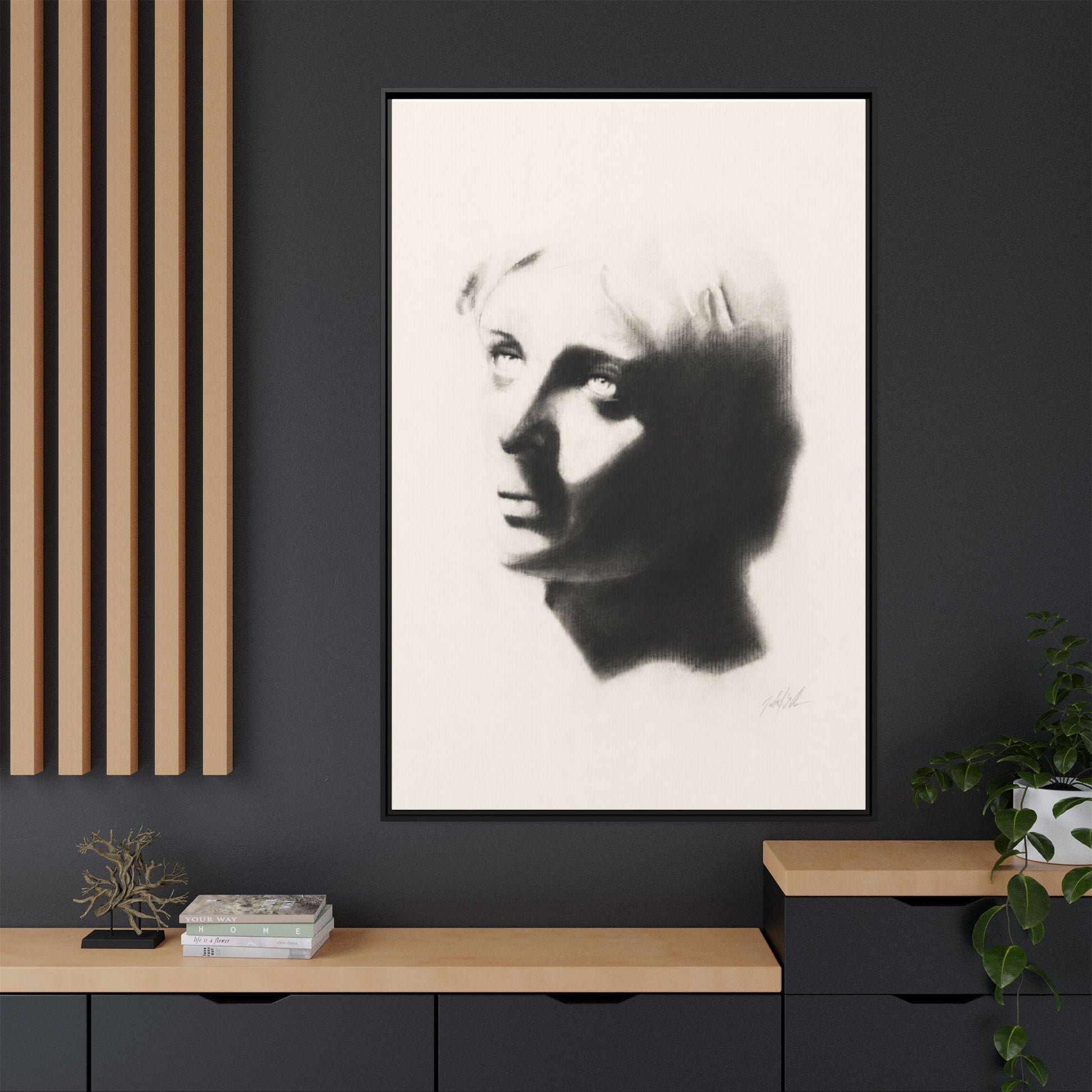 "SHADOW" Framed Matte Canvas Art — Monochrome Portrait Silhouette