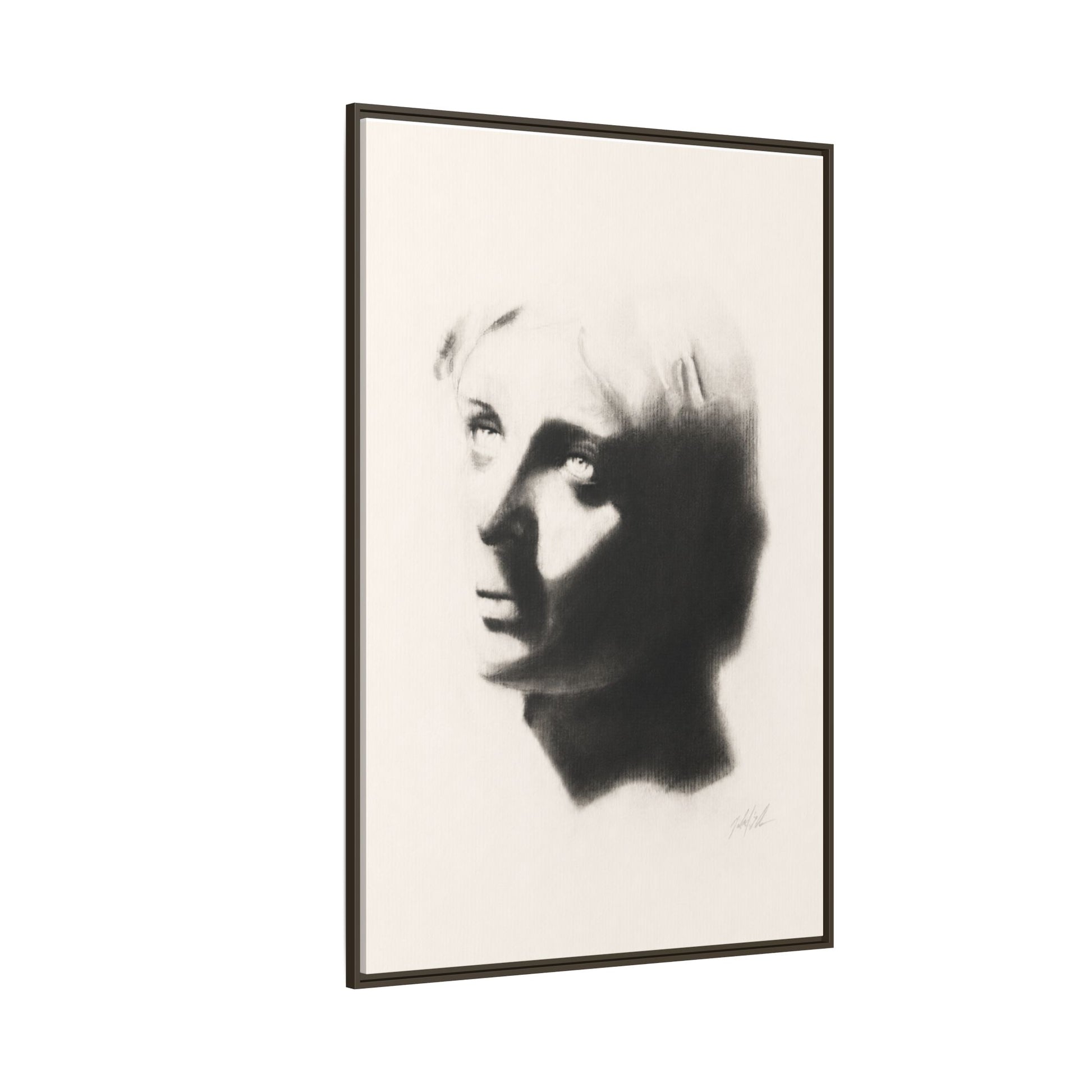 "SHADOW" Framed Matte Canvas Art — Monochrome Portrait Silhouette