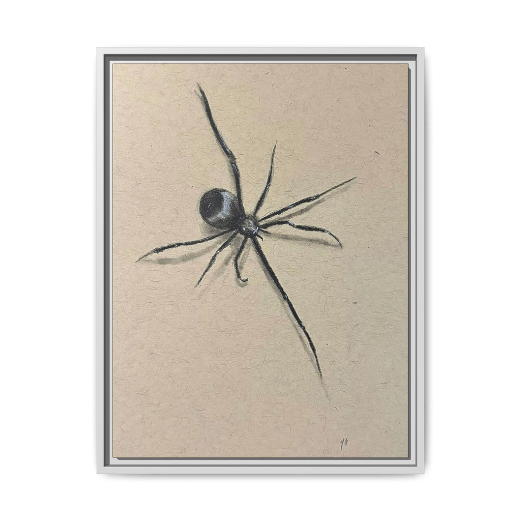 "ICY" SPIDER Framed Canvas Art — Minimal Black Spider Sketch