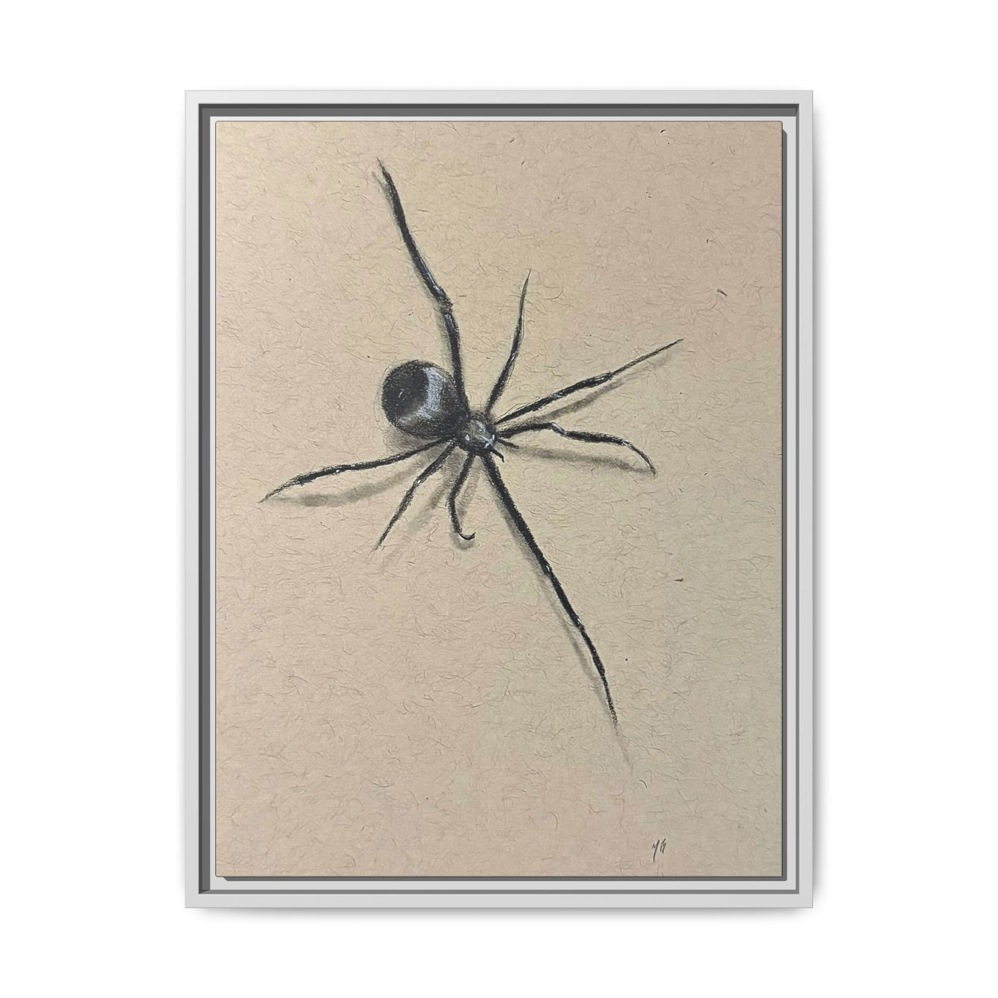 "ICY" SPIDER Framed Canvas Art — Minimal Black Spider Sketch