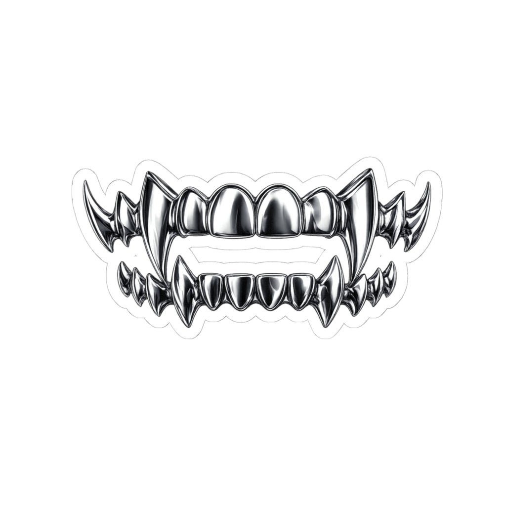 Vampire Fangs Kiss-Cut Sticker — Chrome Gothic Tooth Sticker for Laptops, Skateboards & Halloween
