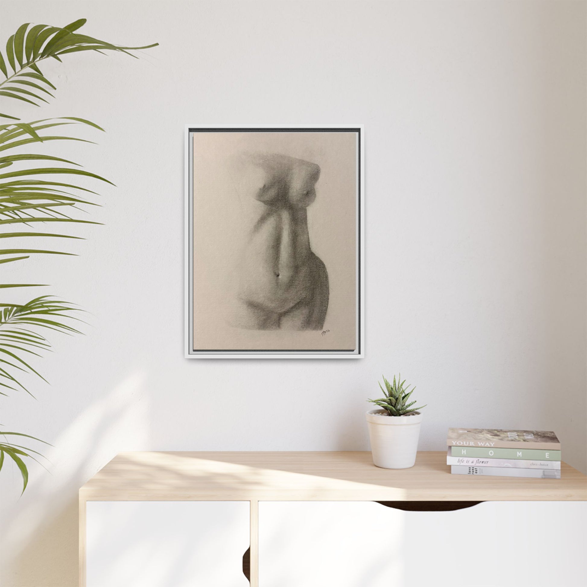 Abstract Framed Canvas Art – Multi-Color Nude Drawing