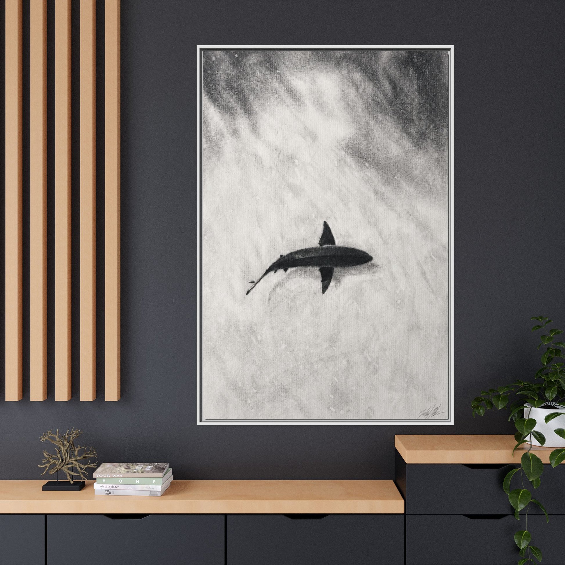 “SHARK!” Matte Canvas, Framed (Multi-color)