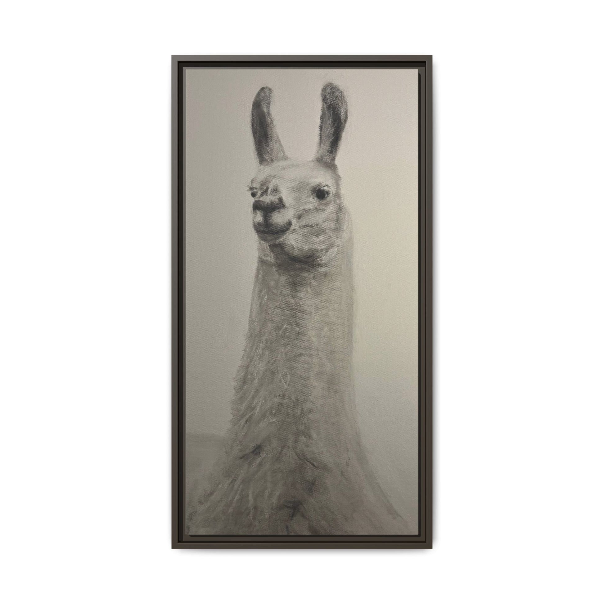Framed Llama Portrait Canvas — Neutral Monochrome Animal Wall Art