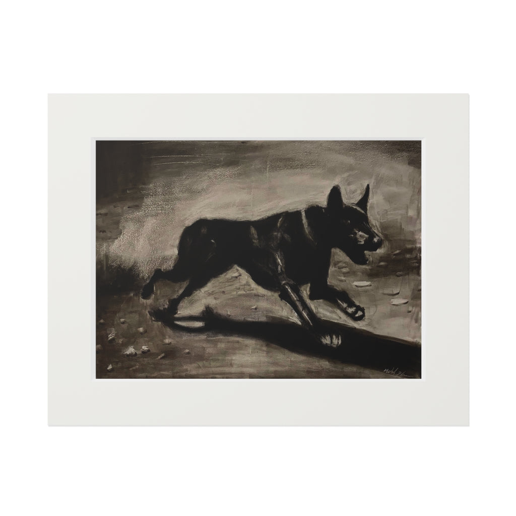 "LIMITLESS" Black German Shepherd Fine Art Print with Passepartout — Vintage-Style Dog Wall Art