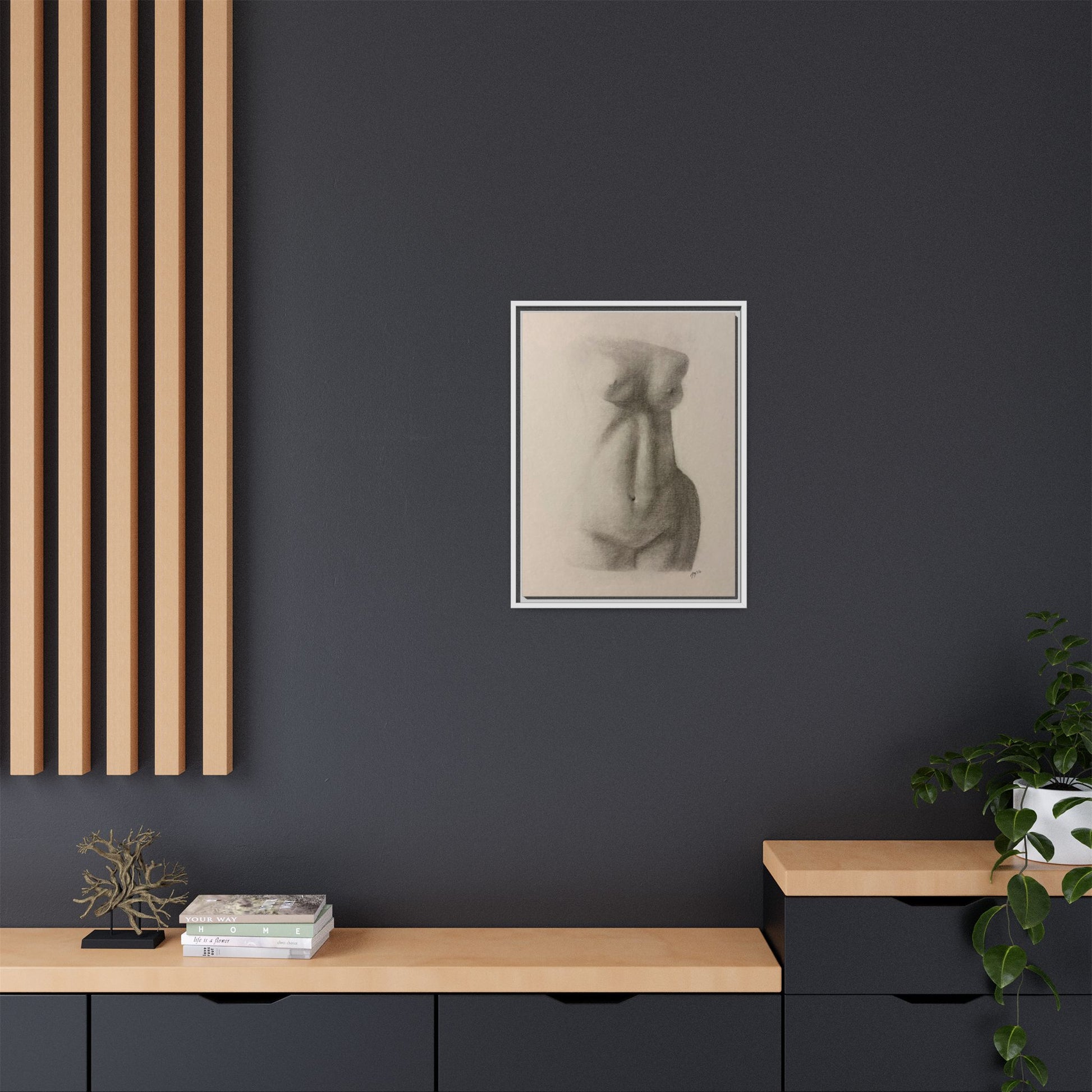 Abstract Framed Canvas Art – Multi-Color Nude Drawing