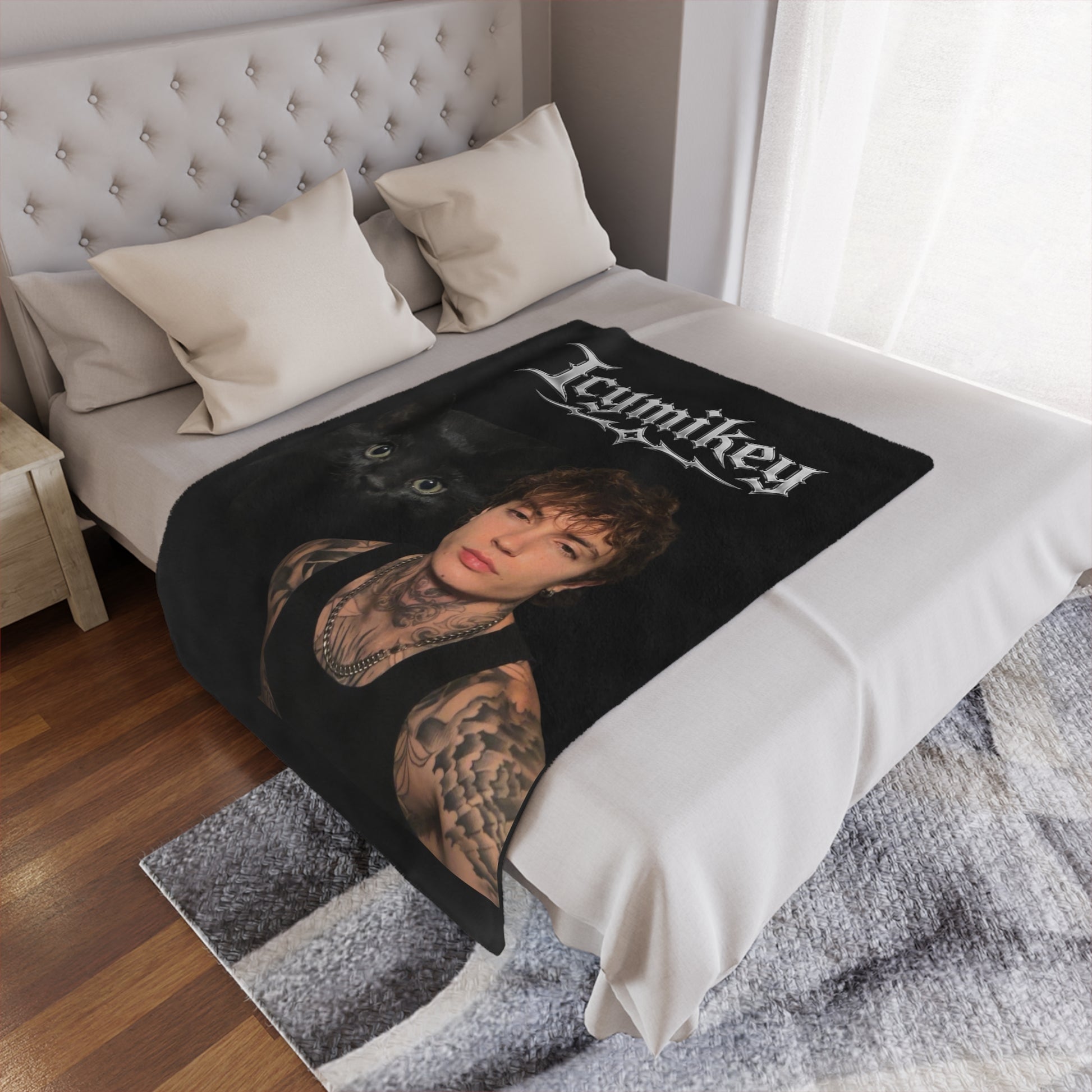 "BOO & MIKEY" Minky Blanket — Gothic Portrait Cat Design