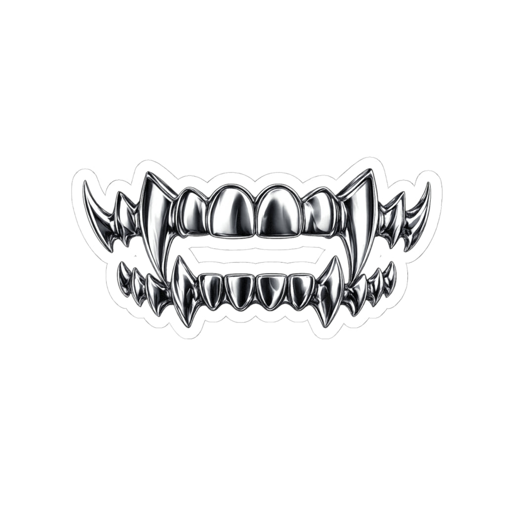 Vampire Fangs Kiss-Cut Sticker — Chrome Gothic Tooth Sticker for Laptops, Skateboards & Halloween