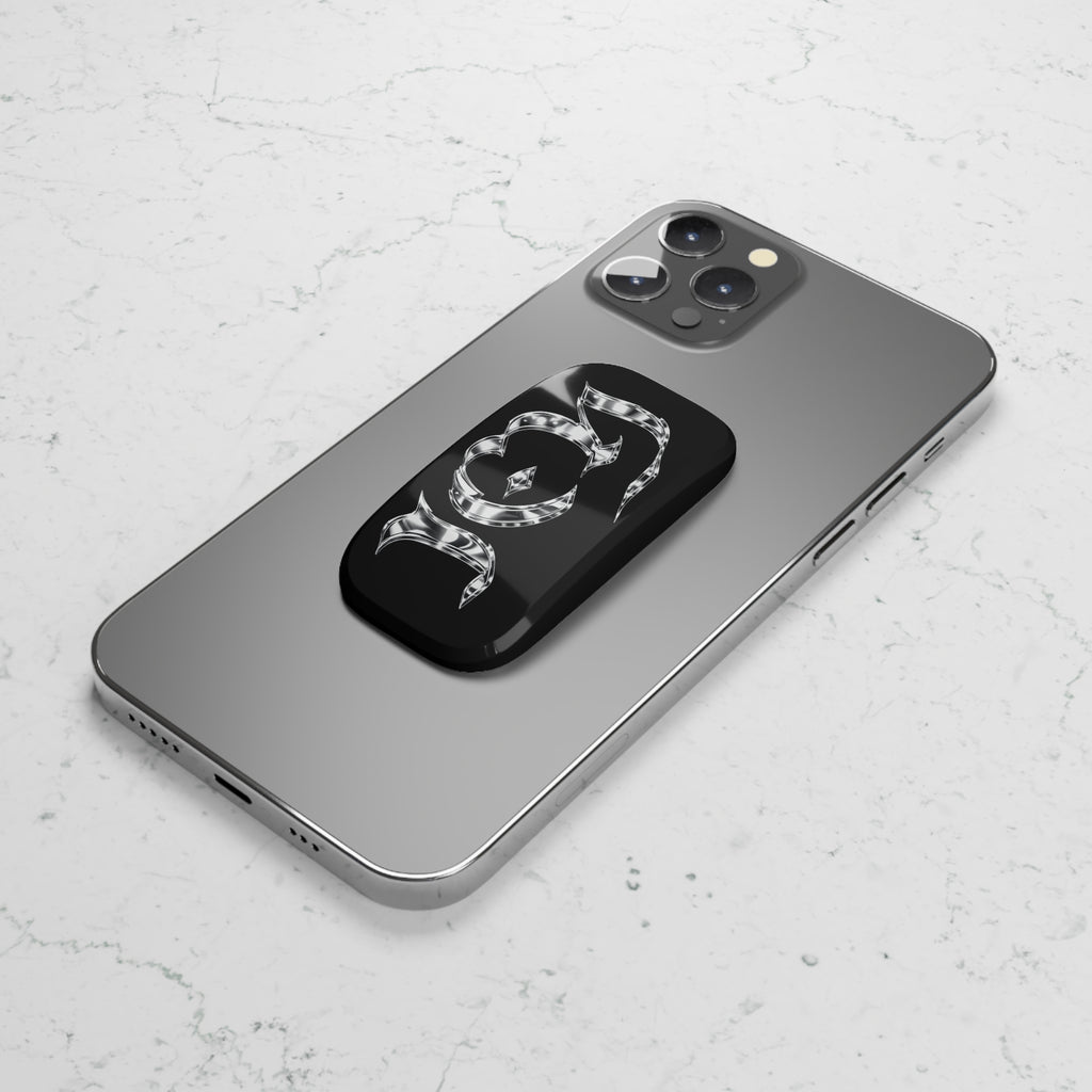 "ICY" Chrome Gothic Phone Grip — Black Click-On Phone Stand