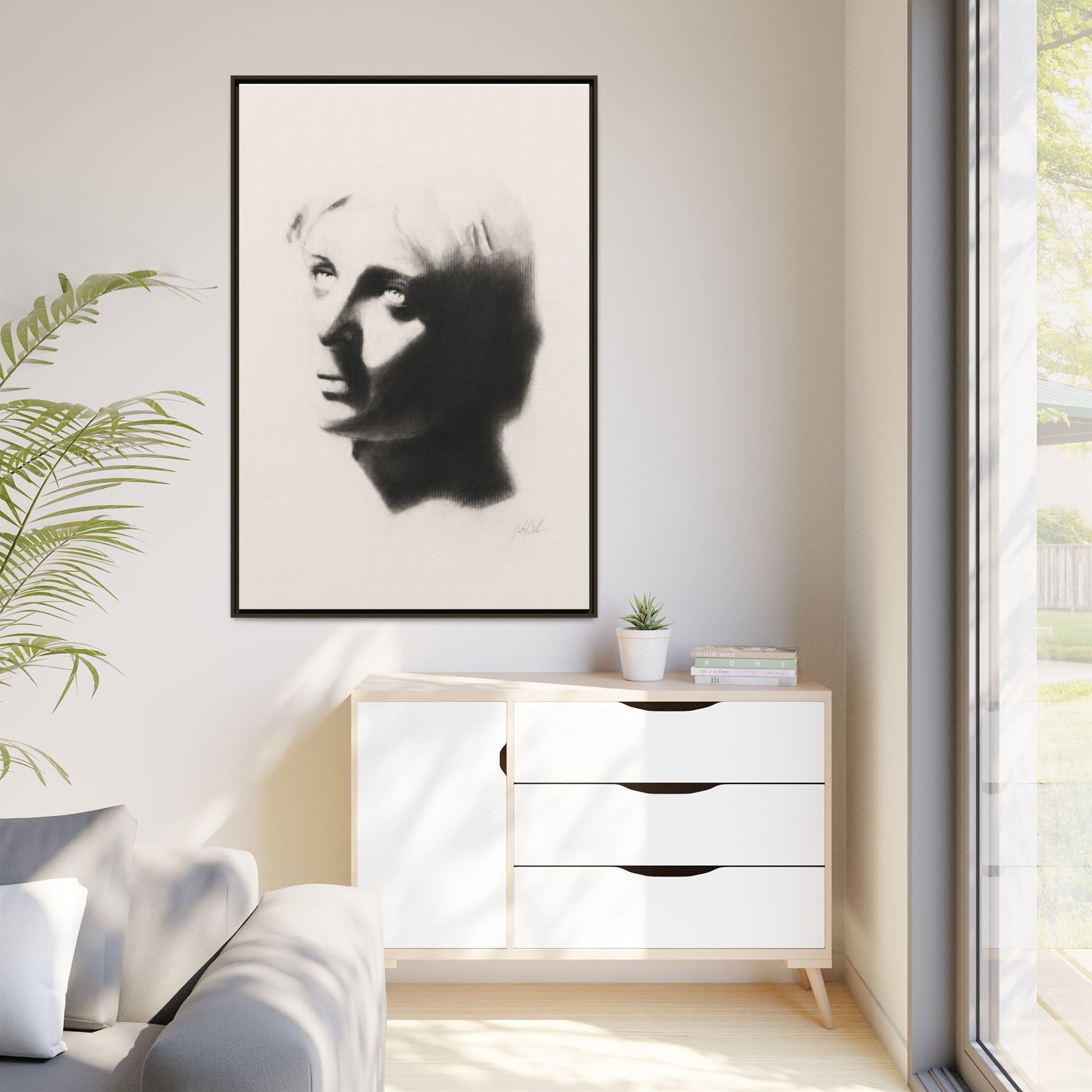 "SHADOW" Framed Matte Canvas Art — Monochrome Portrait Silhouette