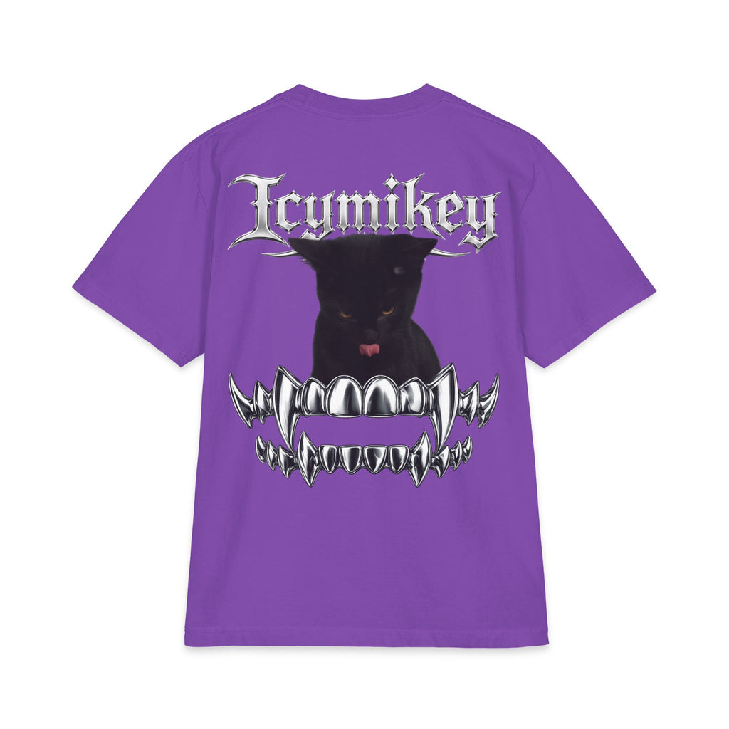 IcyMikey "BOO" Graphic Tee — Black Cat & Metallic Fang Back Print