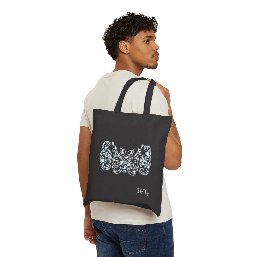 "ICY" Canvas Tote Bag — Ornate Silver Bat Design
