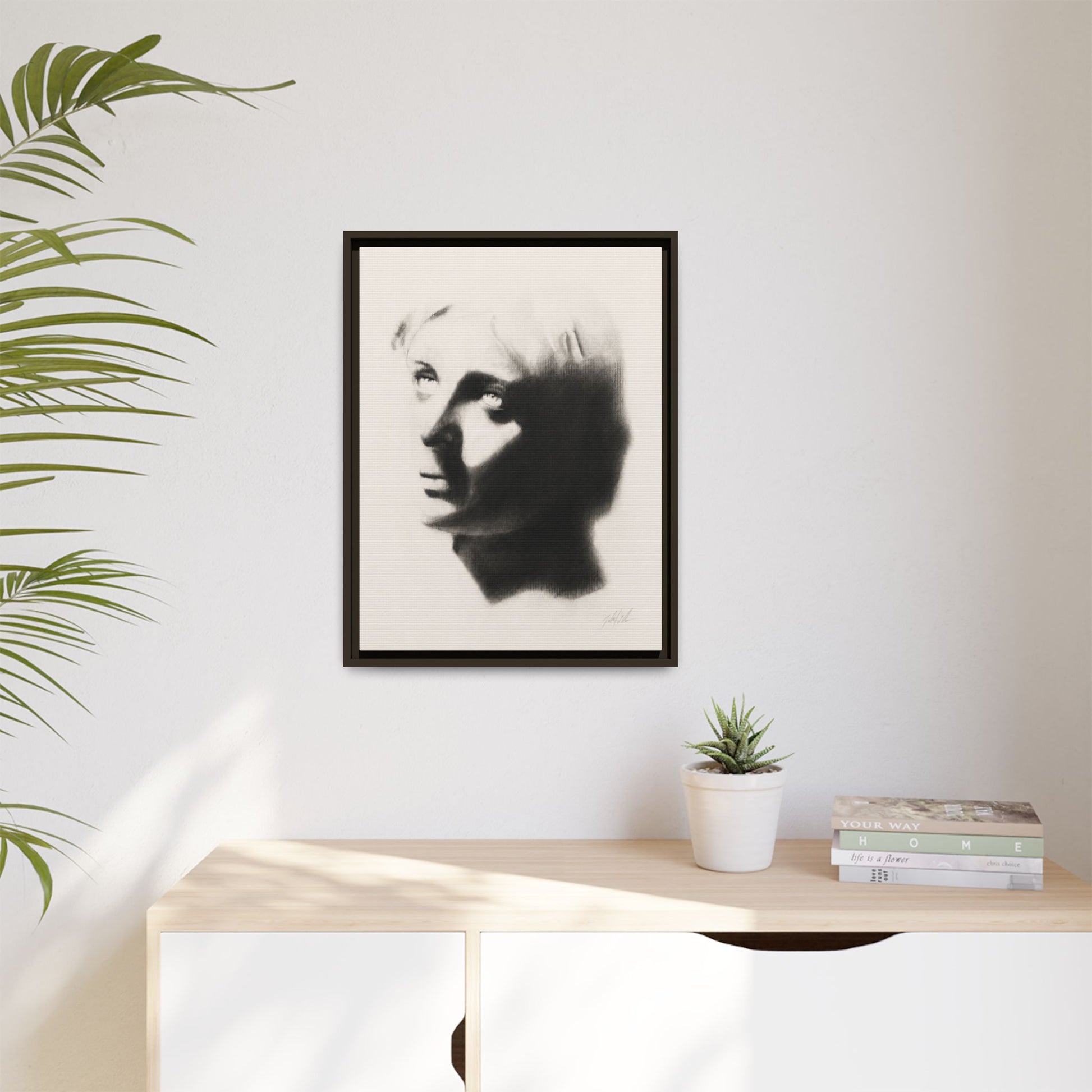 "SHADOW" Framed Matte Canvas Art — Monochrome Portrait Silhouette
