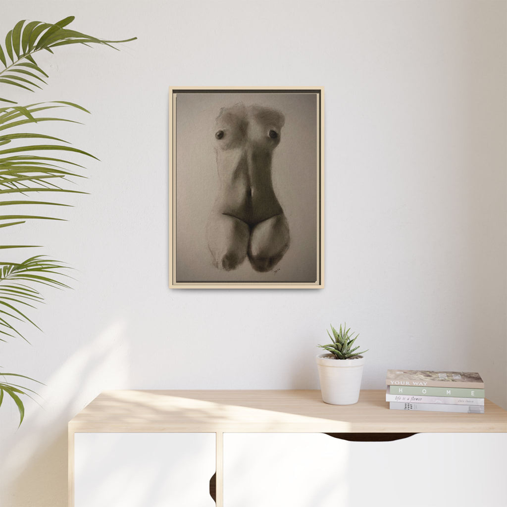 "SUNDOWN" Framed Matte Canvas – Charcoal Nude Torso Art Print