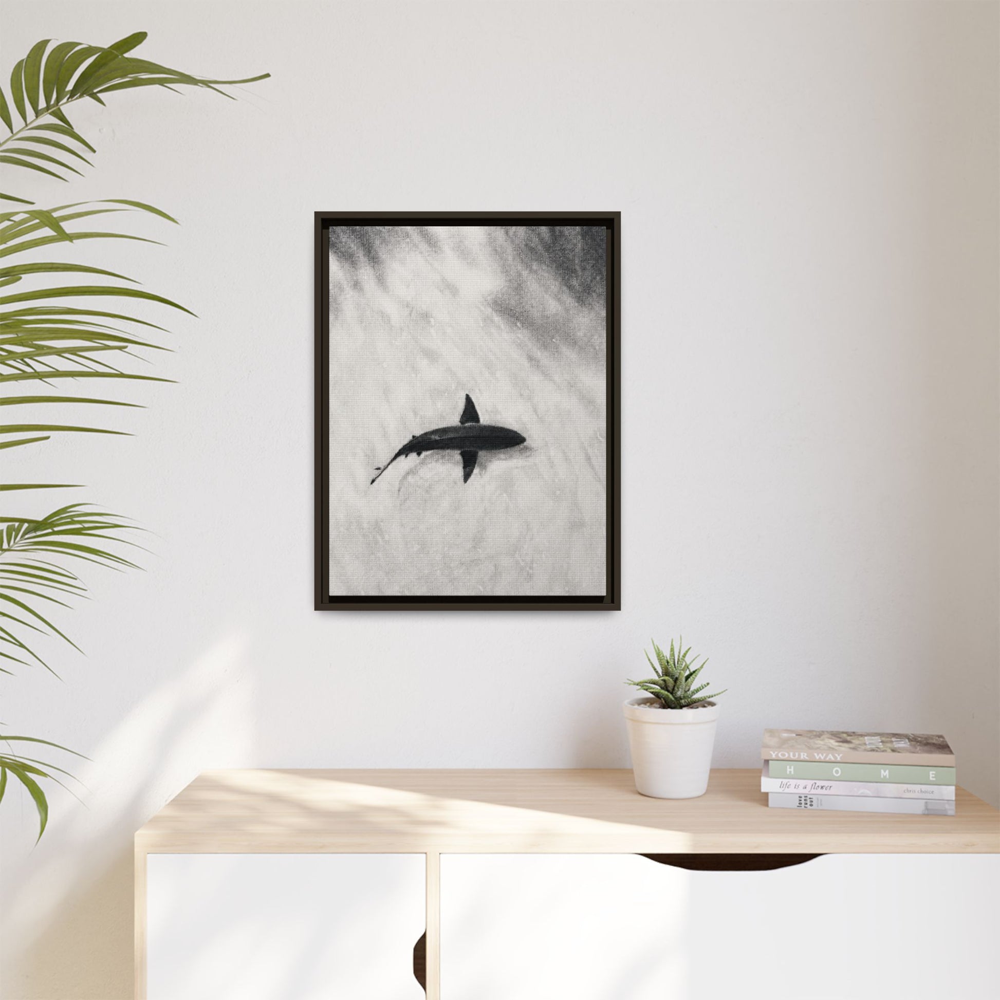 “SHARK!” Matte Canvas, Framed (Multi-color)