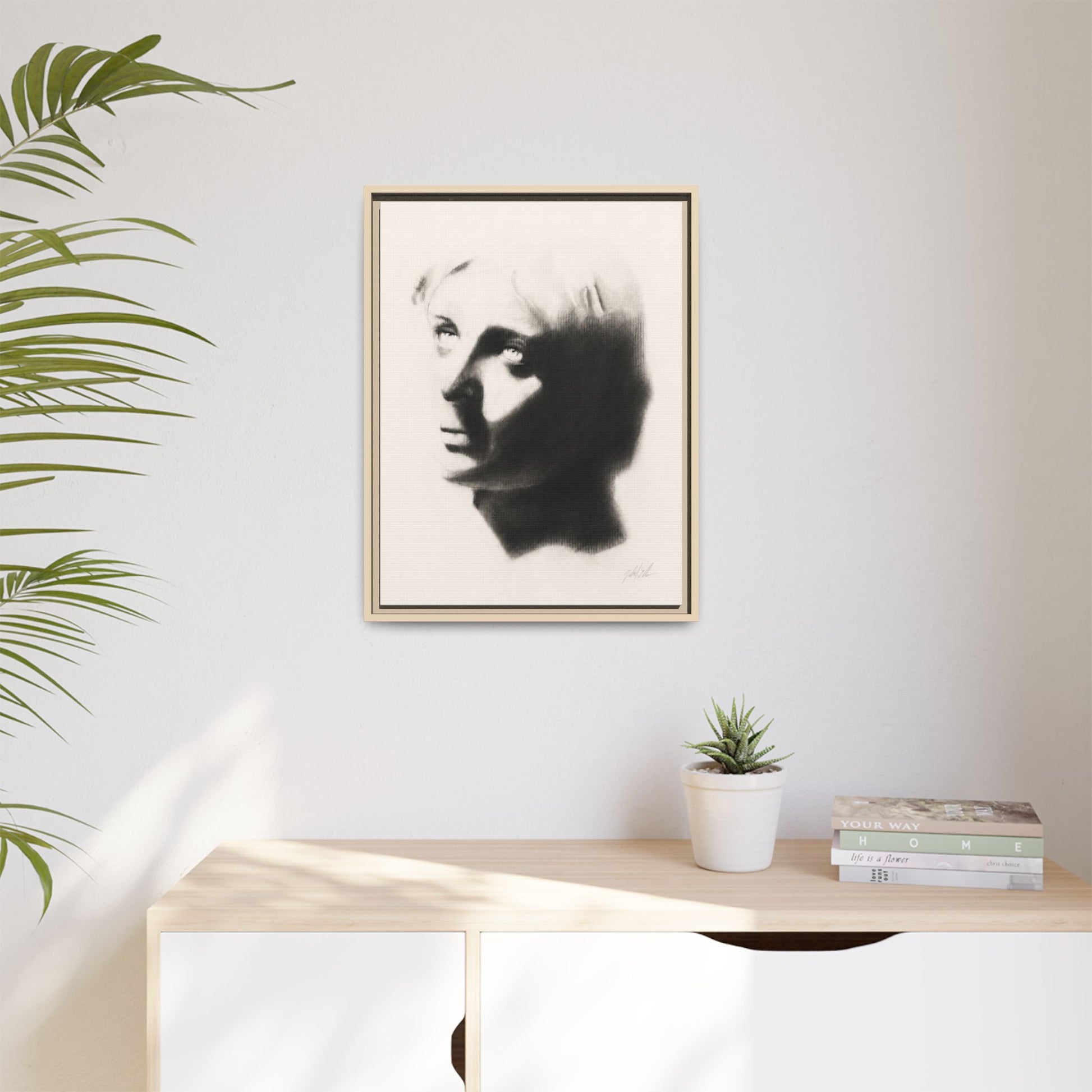 "SHADOW" Framed Matte Canvas Art — Monochrome Portrait Silhouette